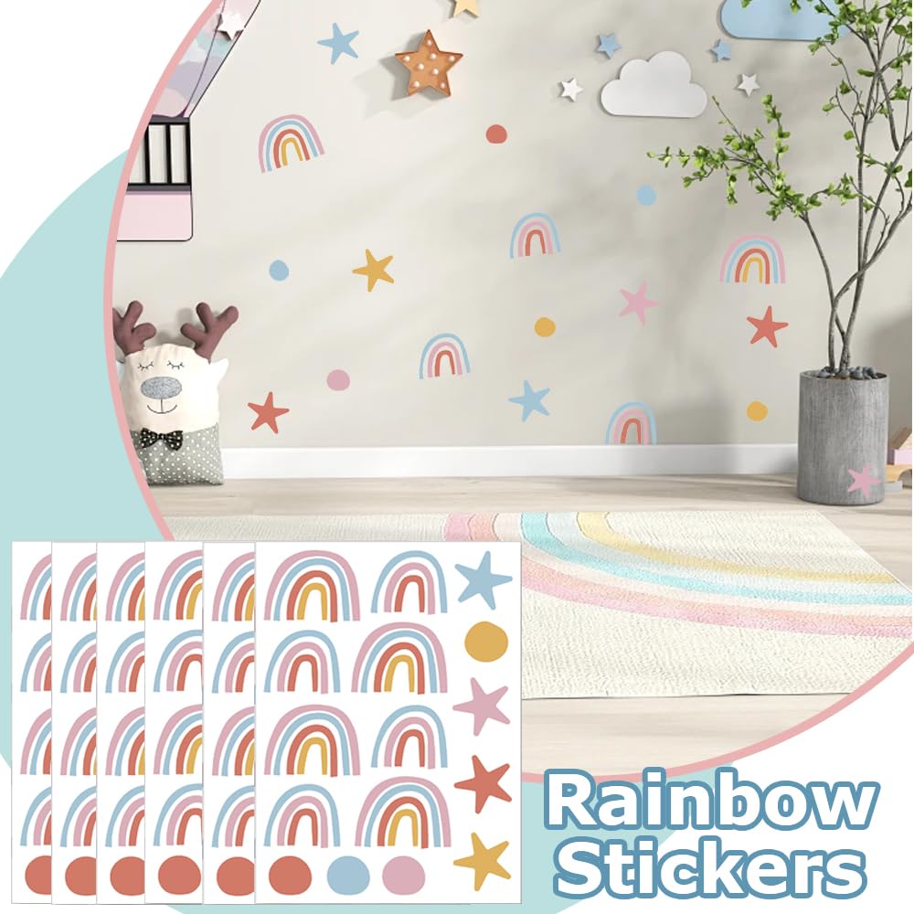 8 Sheets Rainbow Wall Stickers Small Rainbow Wall Decals Colorful Start Stickers for Girls Boys Baby Bedroom Nursery Living Room Wall Decoration (Multicolour) - Image 3