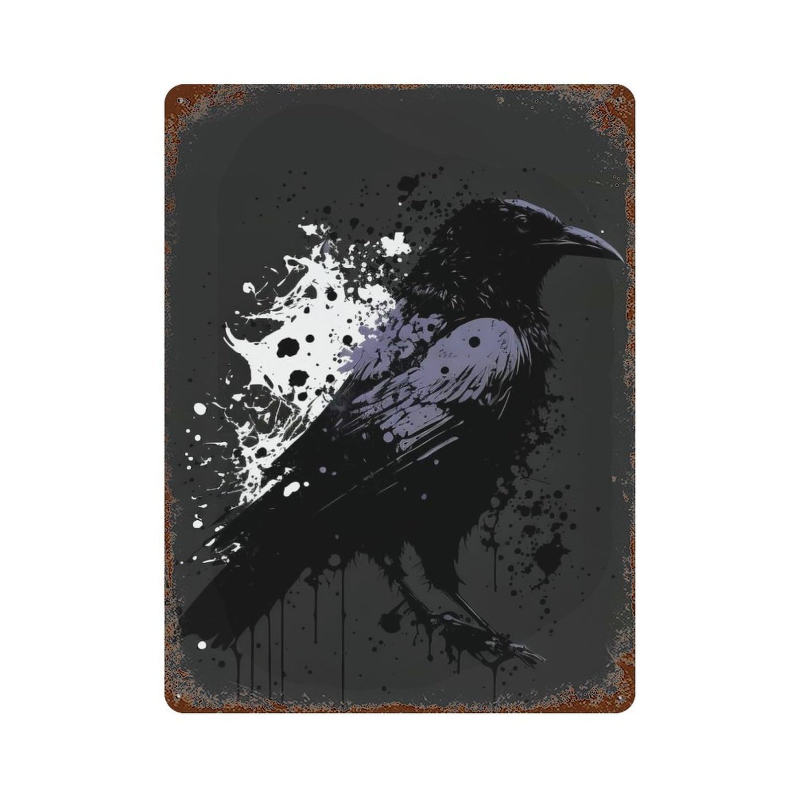 Garage Style Crow Rust Effect Tin Sign 15.7"x11.8", Farmhouse Wall Decor for Bar And Workshop