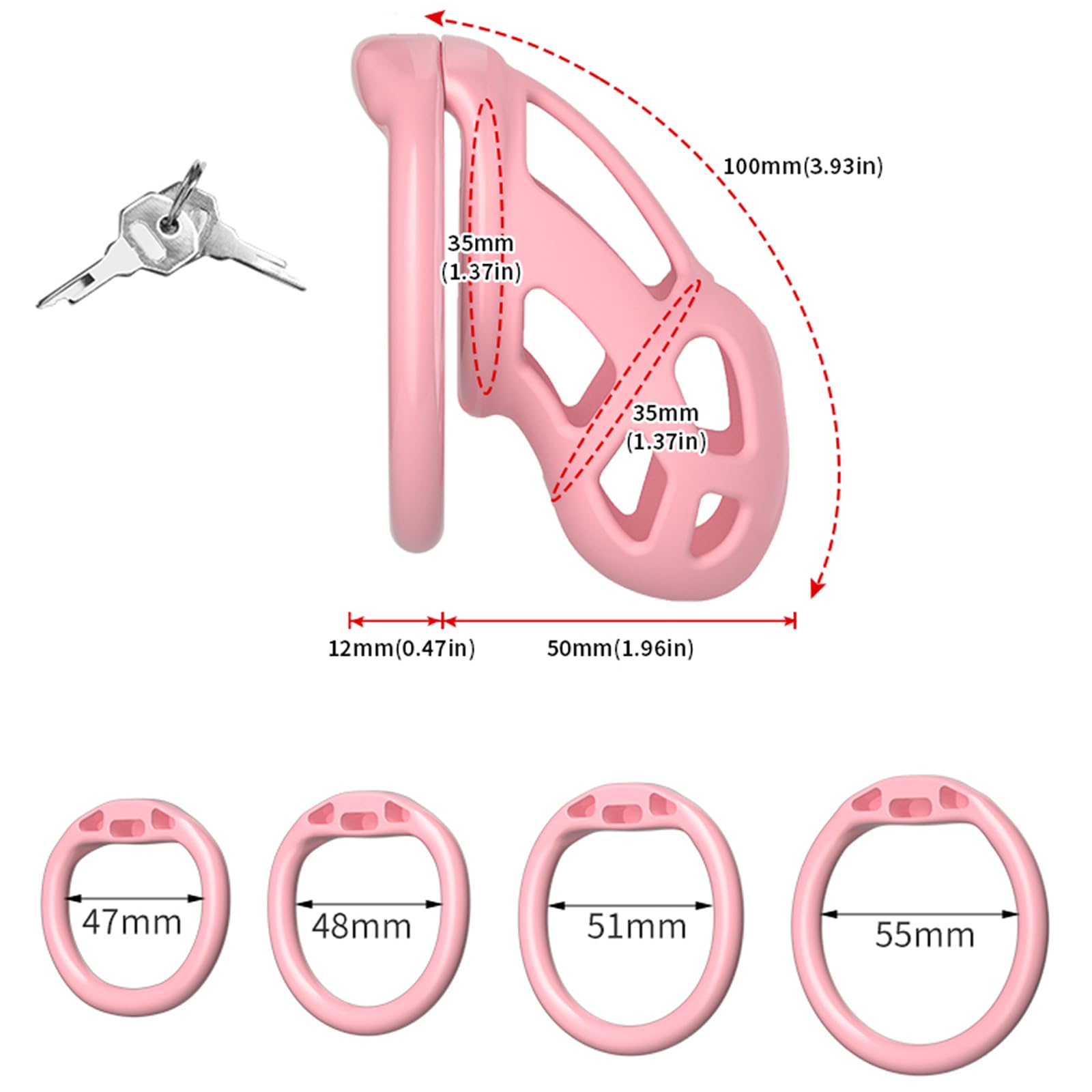 BDSMLOVE Jaula de castidad Jaula para pene Jaula de castidad con 4 anillos para testículos, cinturón de castidad Set de juguetes sexuales fetichistas para hombres (M)
