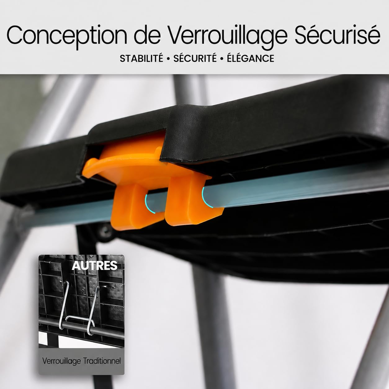 UZIRO Escabeau 4 Marches Pliable, Acier et Aluminium, Poignée Rembourrée