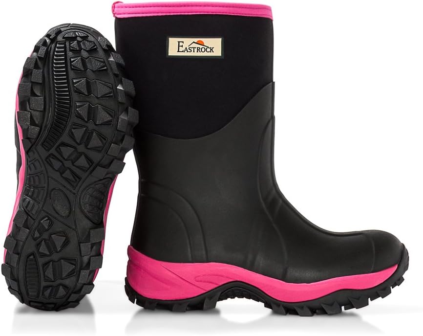 LTC LINENS ERK-W1187-SIZE06 Harbormill East Rock Women's Rubber Boots, Black/Fuchsia, Size 6/11"