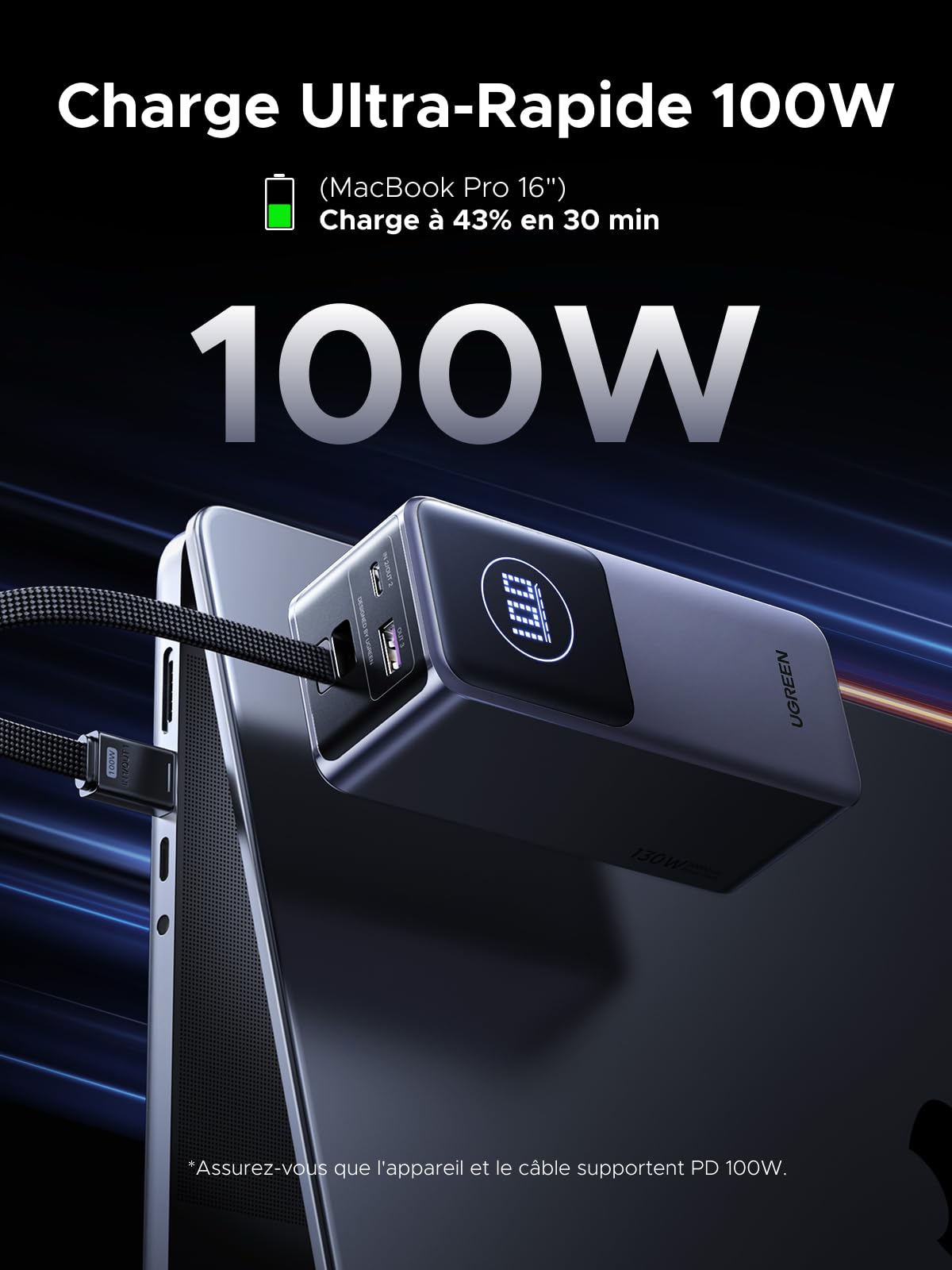 UGREEN Nexode Pro 130W Batterie Externe 20000mAh Power Bank Charge Rapide