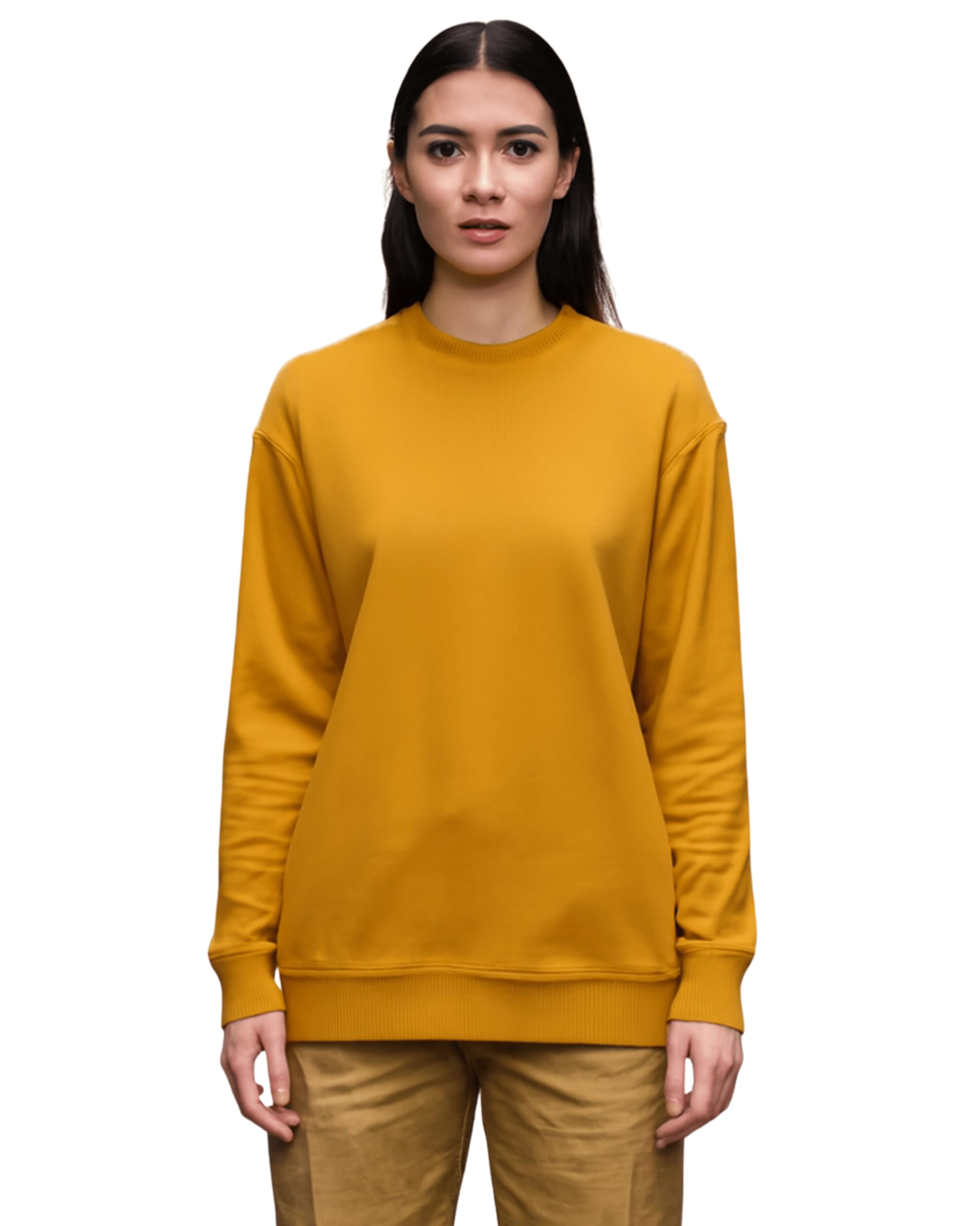 Women's Crew Neck Sweatshirt, Long Sleeve, Ribbed Cuffs and Hem (in, Alpha, XL, Regular, MUSTERD)-image-32