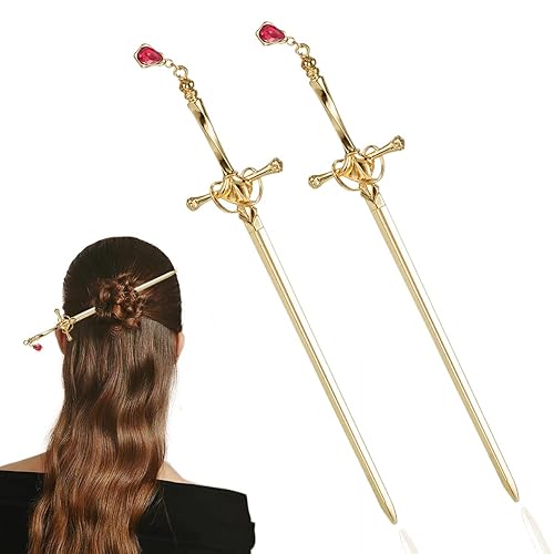 Miniatura 8 de Paquete de 2 accesorios para el cabello con borla de espada china para mujer, moños con gemas para el cabello (plateado)