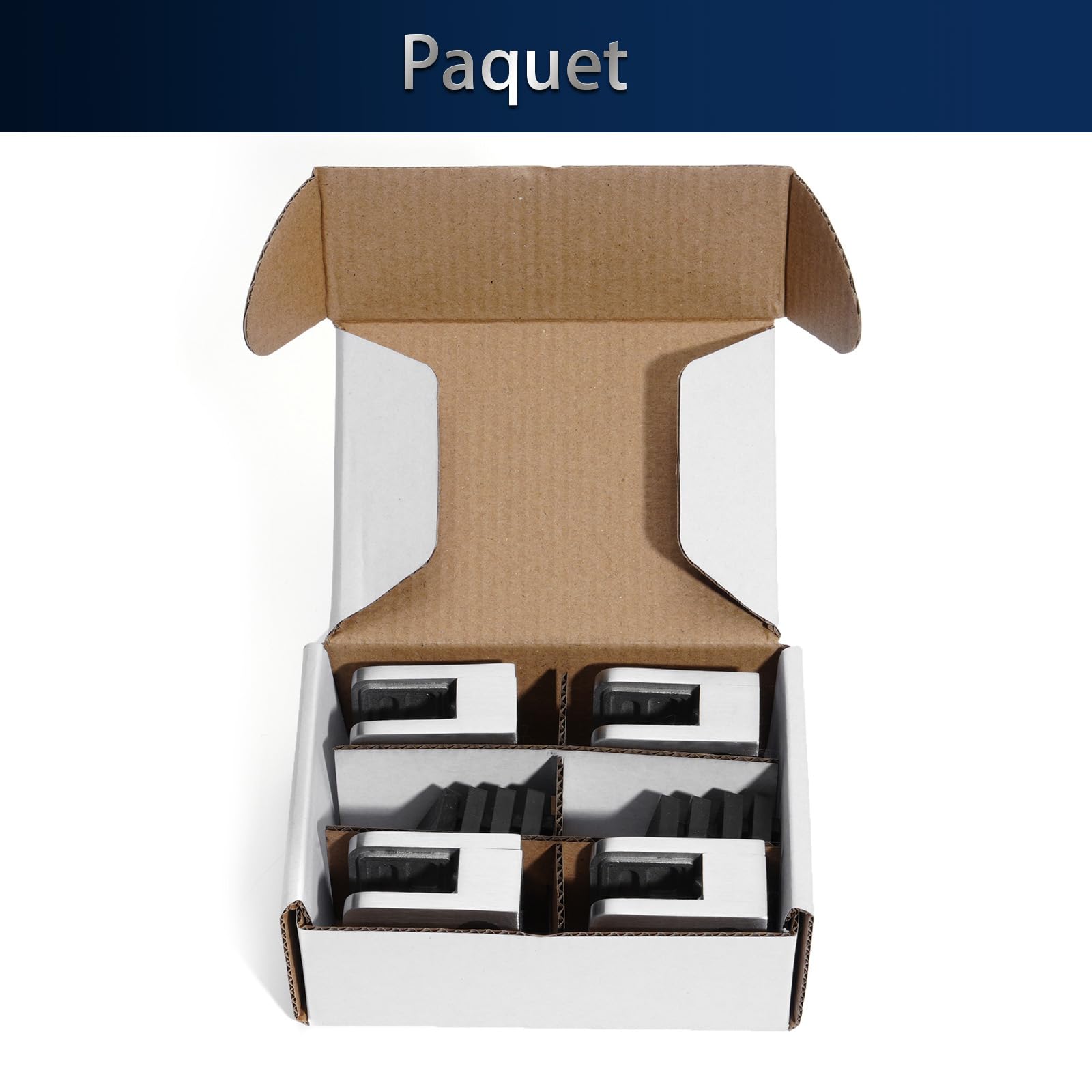 Lot de 4 pinces en verre à fond plat - 4 à 10 mm - Sans perçage - Acier inoxydable 304 V2A - Pour garde-corps en verre, murs et tuyaux avec inserts en caoutchouc (8mm)