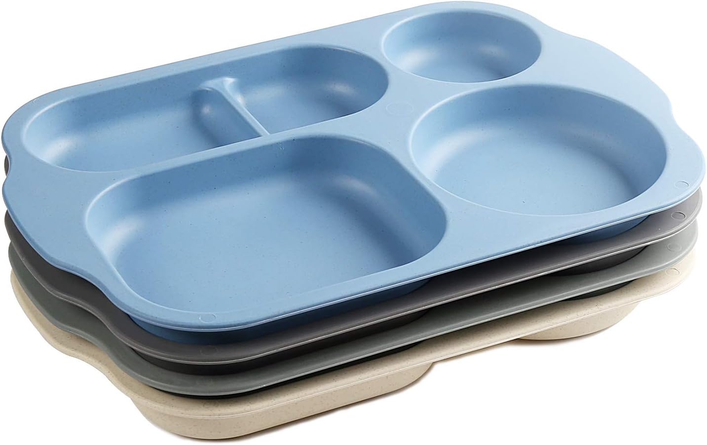 shopwithgreenDivided Plates for Kids Adults, 12 Inch (4PCS) Unbreakable Wheat Straw Section Plates, Large Lightweight Reusable Compartment Lunch Trays, BPA Free Dishwasher & Microwave Safe