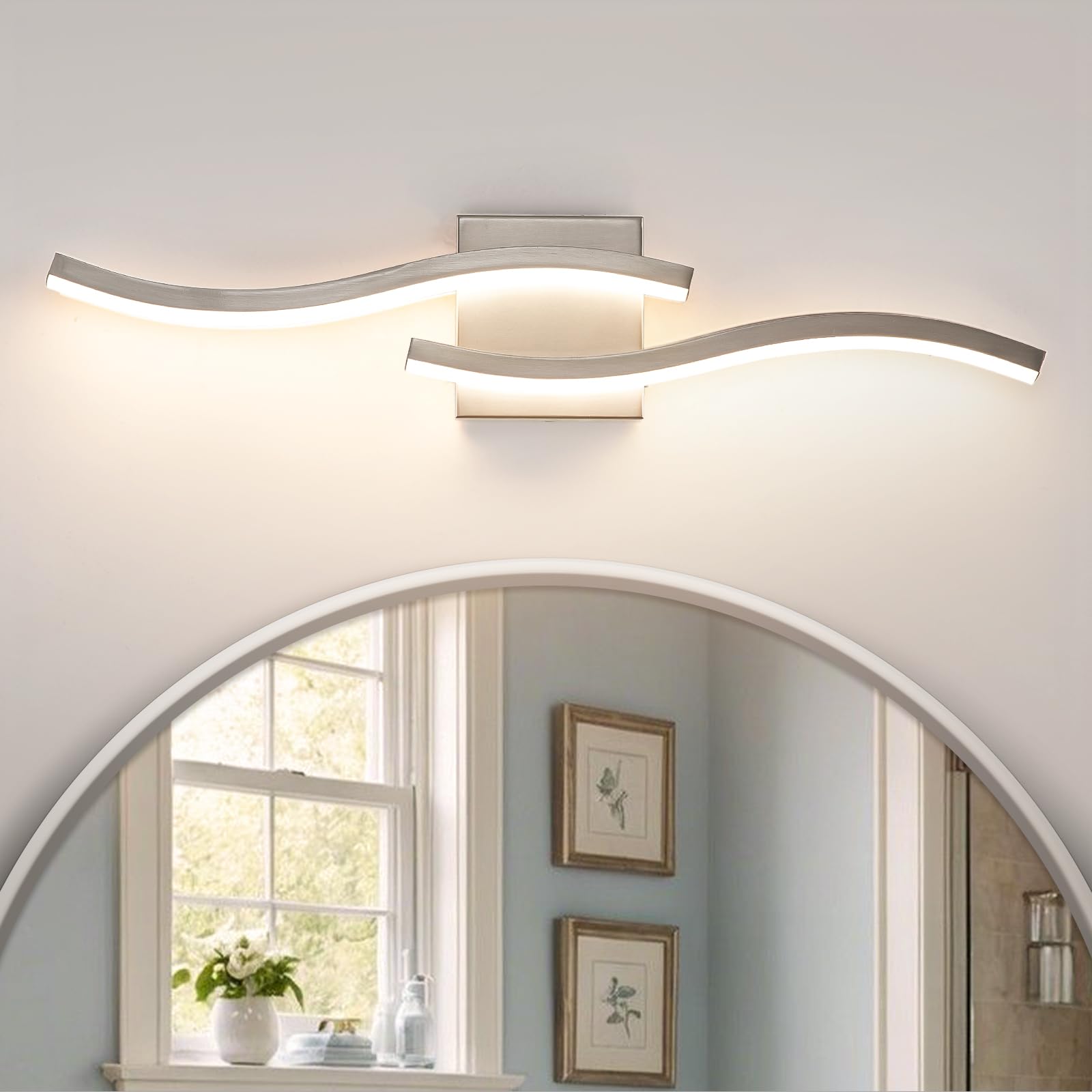 Sovinzert Brushed Nickel Curved Bathroom Vanity Light Fixture Over