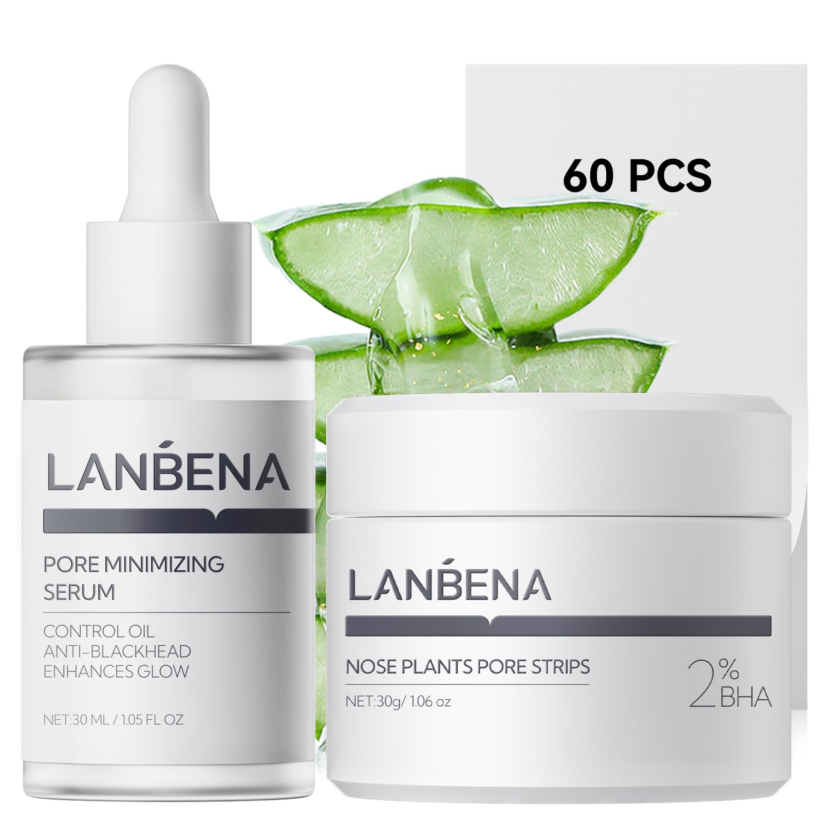 LANBENA 3-in-1 Blackhead Removal Set, Pore Strips (30g), Pore Minimizing Serum (30ml) & Removal Paper