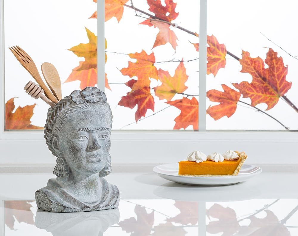 Abbott Collection Large Woman with Unibrow Head Planter, Grey (10" Tall)