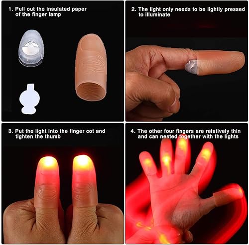 Miniatura 4 de VANTIYAUS Lámpara de dedo (2 paquetes/4 piezas) lámpara de pulgares, lámpara mágica para dedos hasta truco, dedo falso, herramienta de juguete de