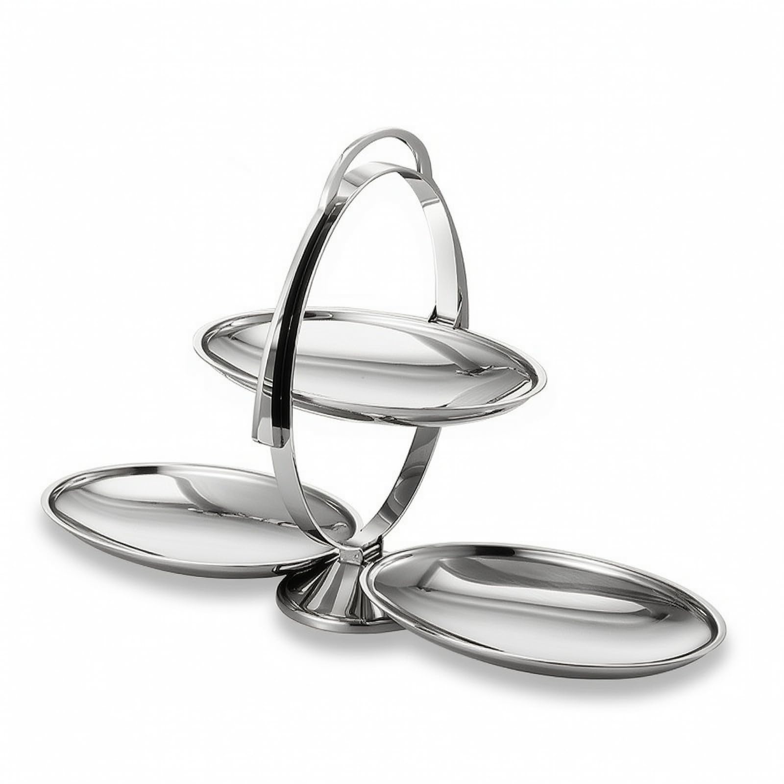 Vassoio a Tre Livelli Vassoio Portafrutta Alzata Pieghevole Espositore Portavivande in Acciaio Inossidabile con Fini Strut Stabile Adatto per Tavola Feste Ristorazione Buffet 43.5cmx28cm