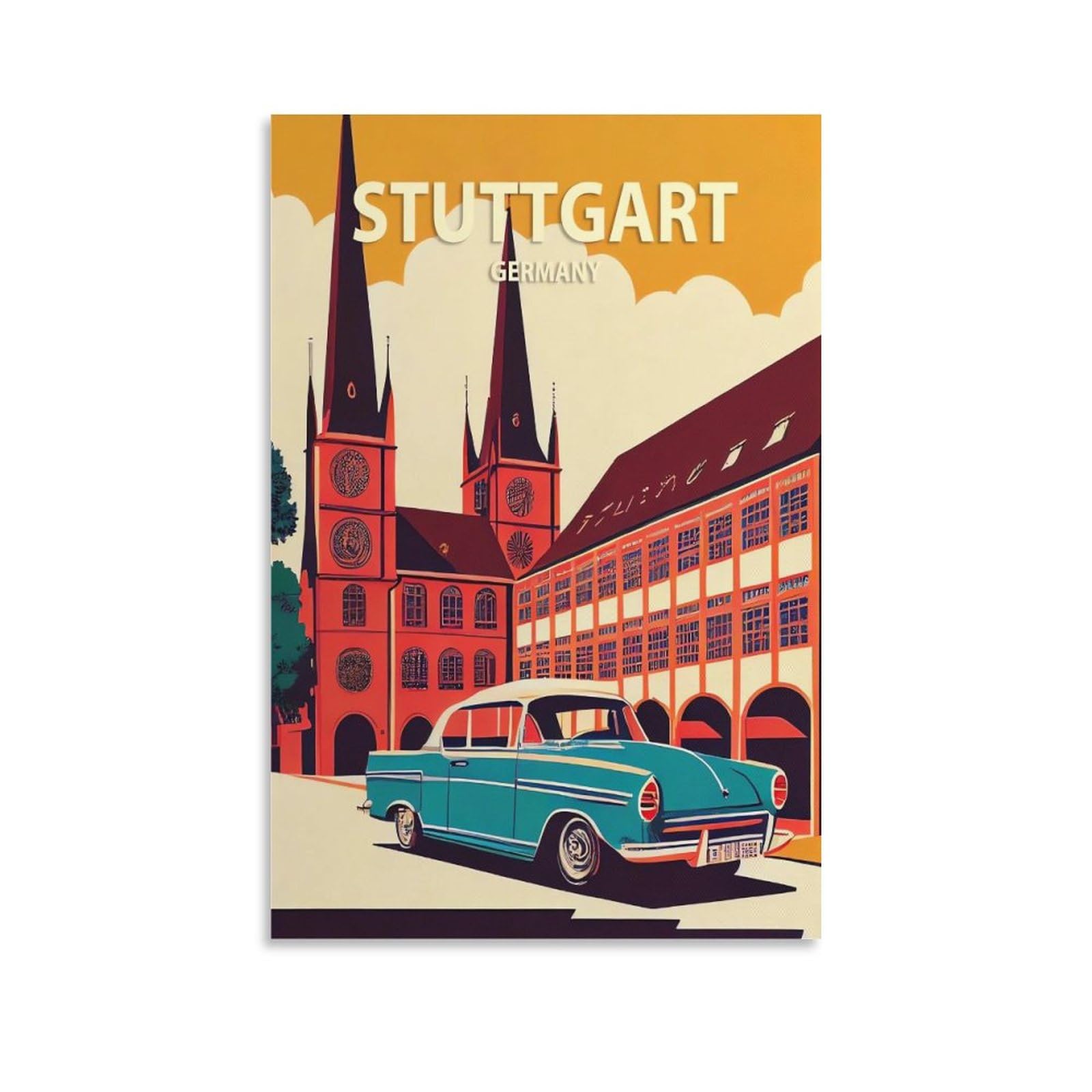 Orbana Unframe-Style Stuttgart Germany Vintage Travel Posters Landscape 08X12inch(20X30cm) Canvas Print For Living Room, Bedroom, Dorm, Home, Office Wall Decoration