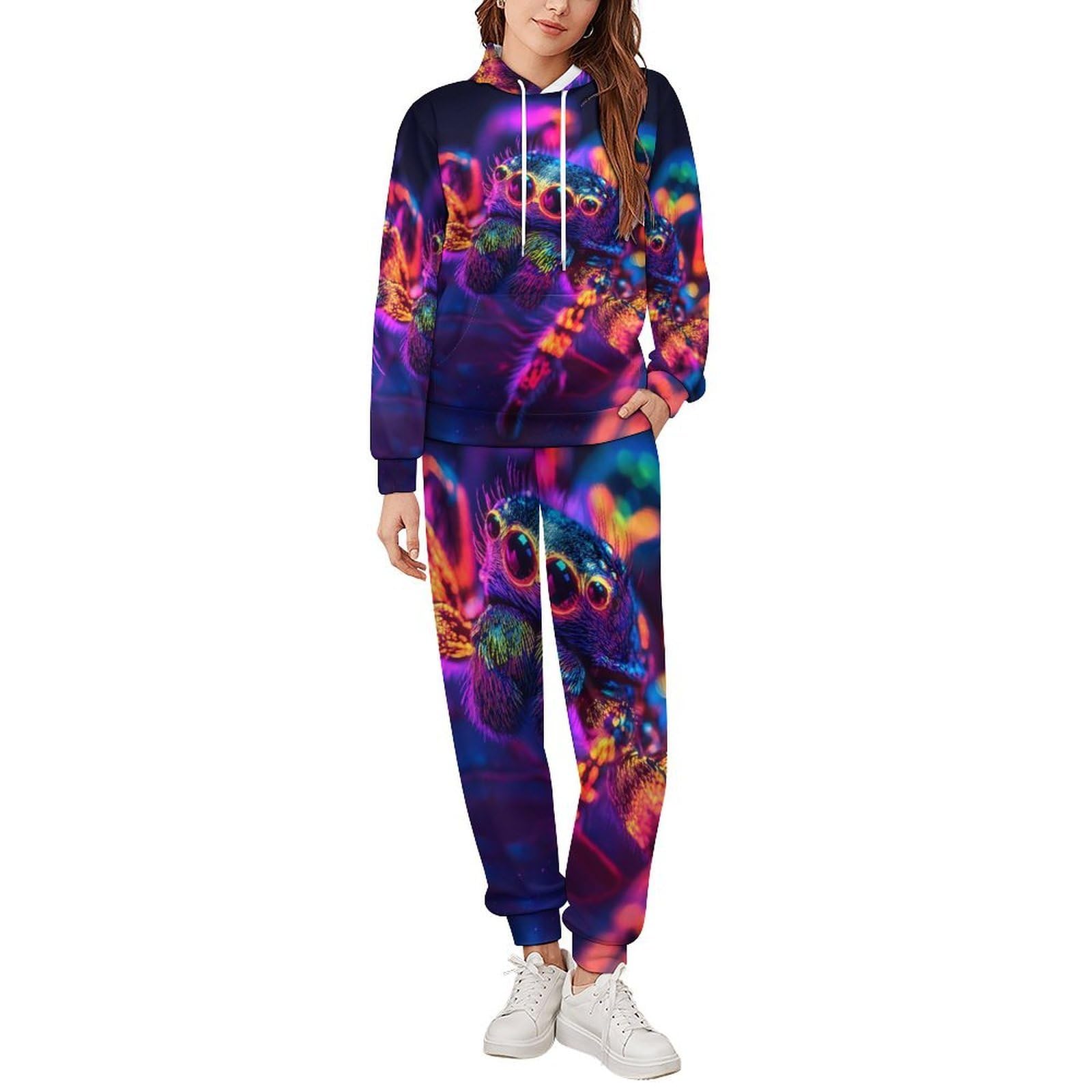 Neon Glowing Spider - Conjunto de sudadera de 2 piezas para hombre, conjunto de chándal casual, sudadera cómoda con capucha