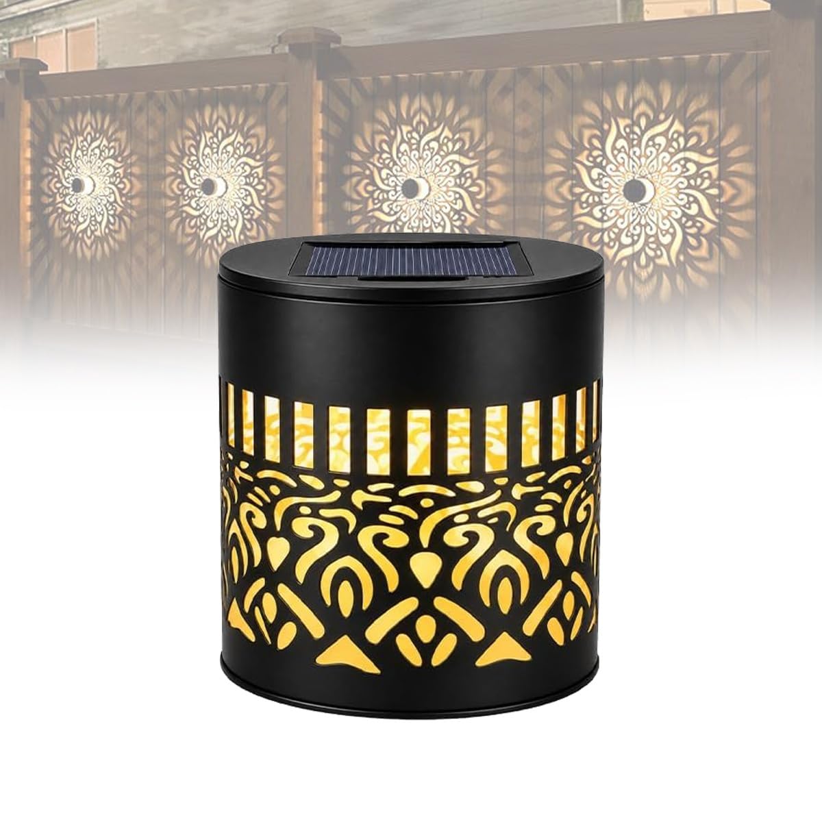 DTWEFF Metal Mandala Solar Wall Lights with Decorative Projection Pattern, Solar Fence Mandala Lights for Garden Patio Post Backyard Yard(Warm Light,1pcs)