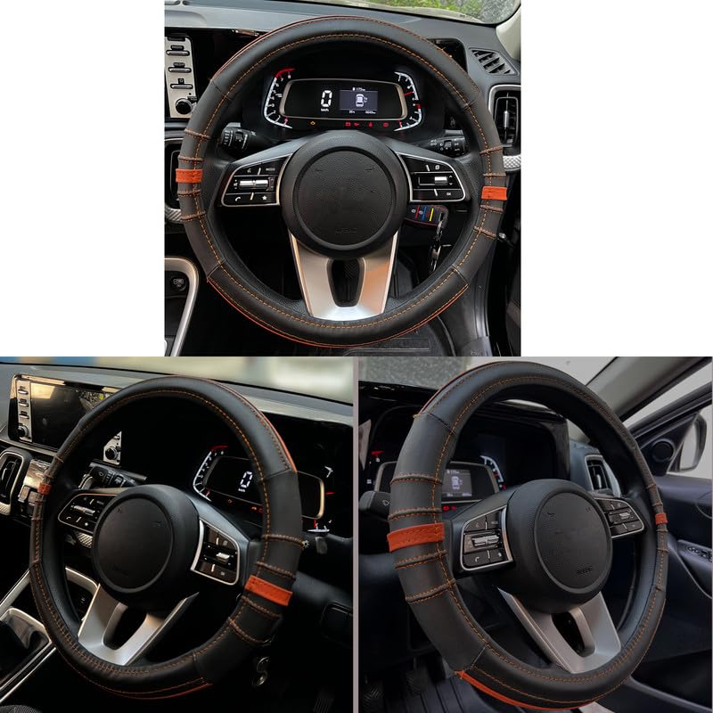 Image of Oshotto SC-20 Fiber Leather Car Steering Cover Compatible with Honda BRV /Mobilio (Black, Red)