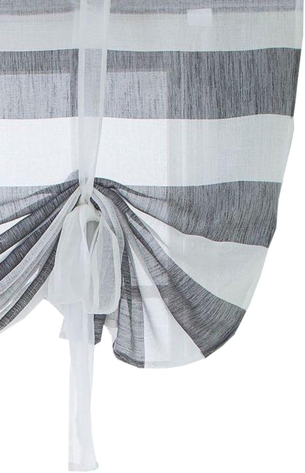 ZebraSmile Rod Pocket Stripe Pattern Semi Sheer Curtain for Kitchen Window Transparent Curtain for Window Roman Curtain Lifable Curtain, 31.5(W) X55(H) in, Gray