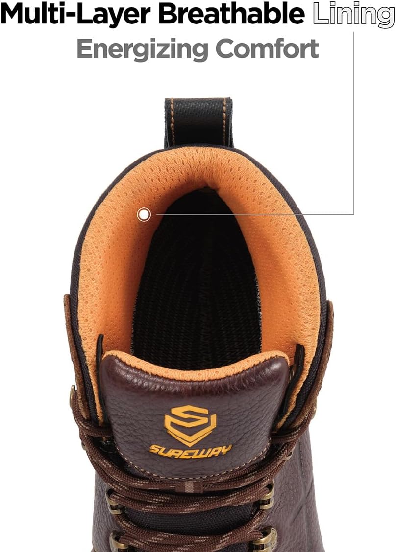 SUREWAY Men's Waterproof Steel/Soft Toe 6" Work Boot, Slip Resistant Leather Ankle Safety Boot for Construction,Roofing & Hunting,Comfort & Durability - Image 6