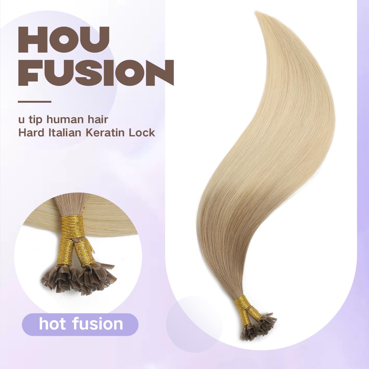 Sindra Blonde U Tip Hair Ombre Ash Brown to Platium Blonde Fusion Extensions 14 Inch 40g Pre Bonded Human Hair Extensions 50 Strands Straight #8/60 14inch - Image 3