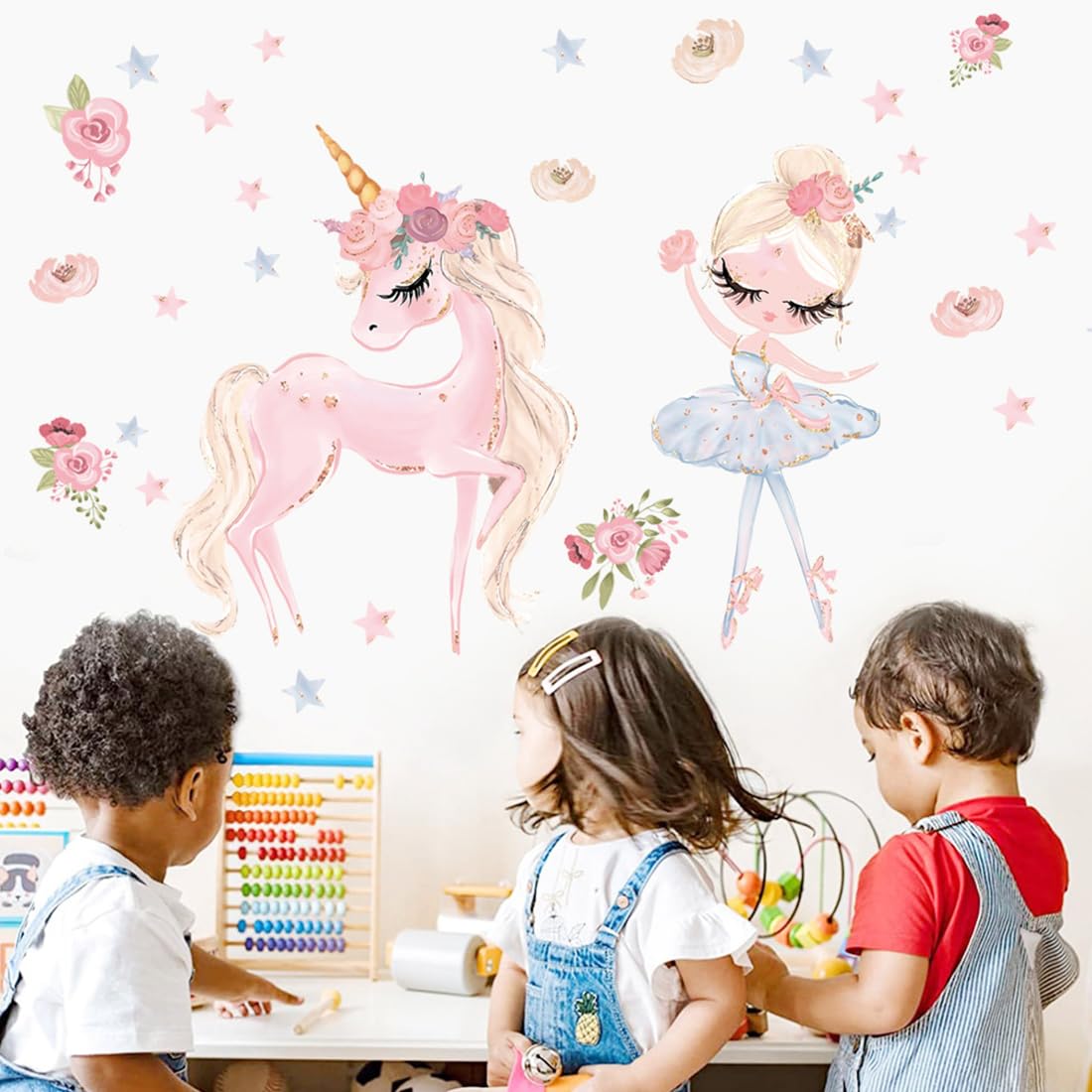 Stickers Muraux Princesse Licorne Wondever - 9 Feuilles 30x20 Cm, PVC Adhésif - Chambre Fille