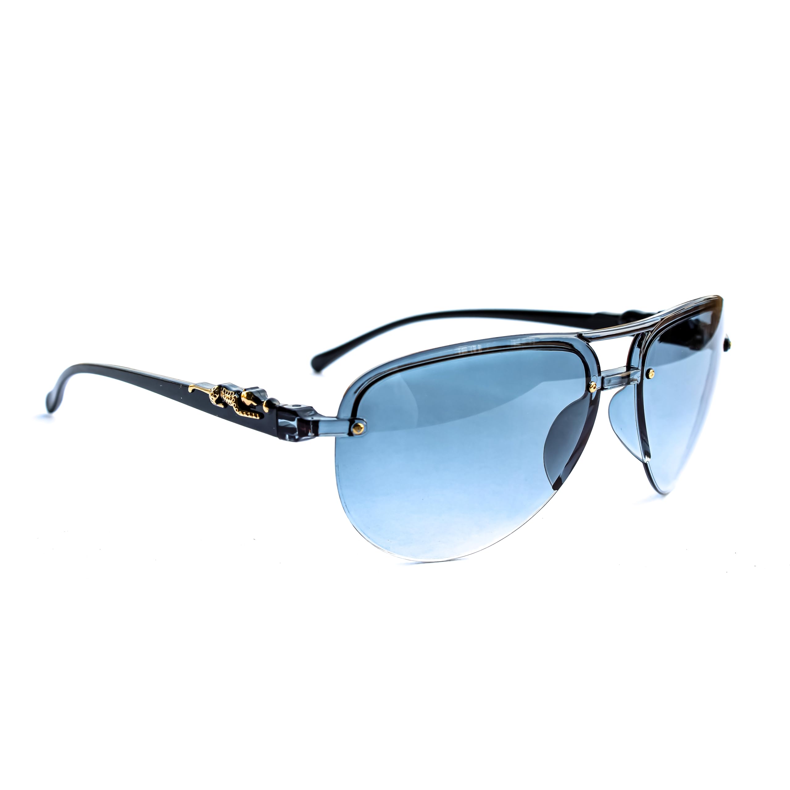 Durer Unisex Sunglasses, Black Frame, Blue Gradient Lens, Rimless Aviator Style-image-27