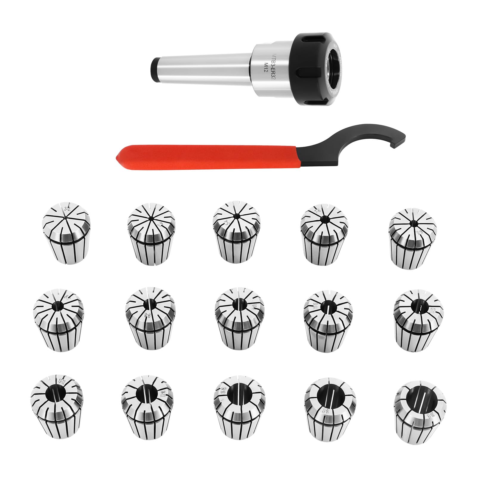 Set de 17 pinces de serrage MT3 ER32 M12 mandrin de serrage 1-20 mm