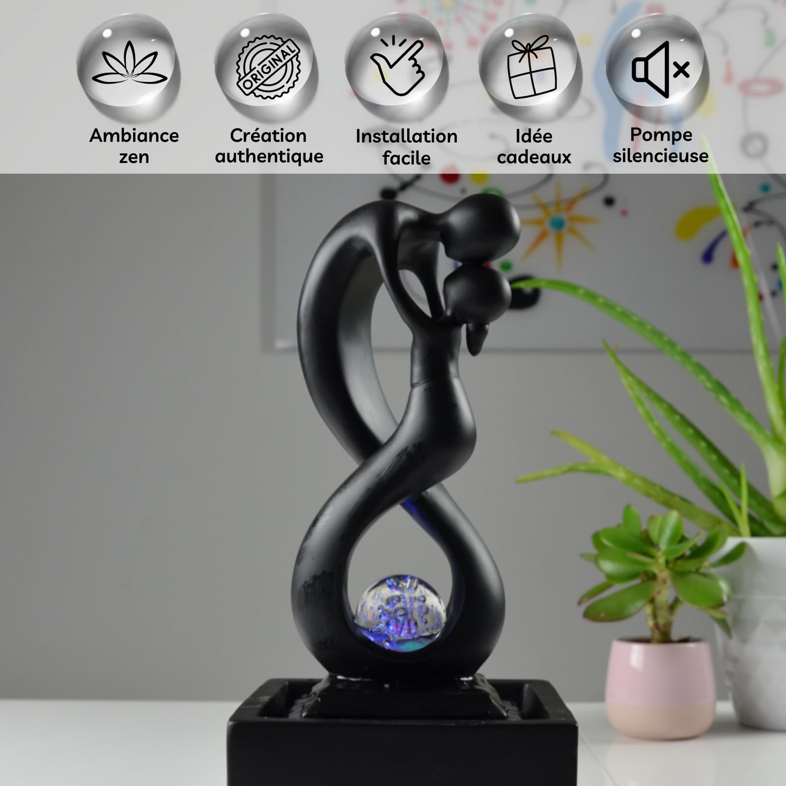 Zen'Light SCFR19-C8 - Fontana interna in poliresina, 14 x 14 x 31 cm, colore: Nero