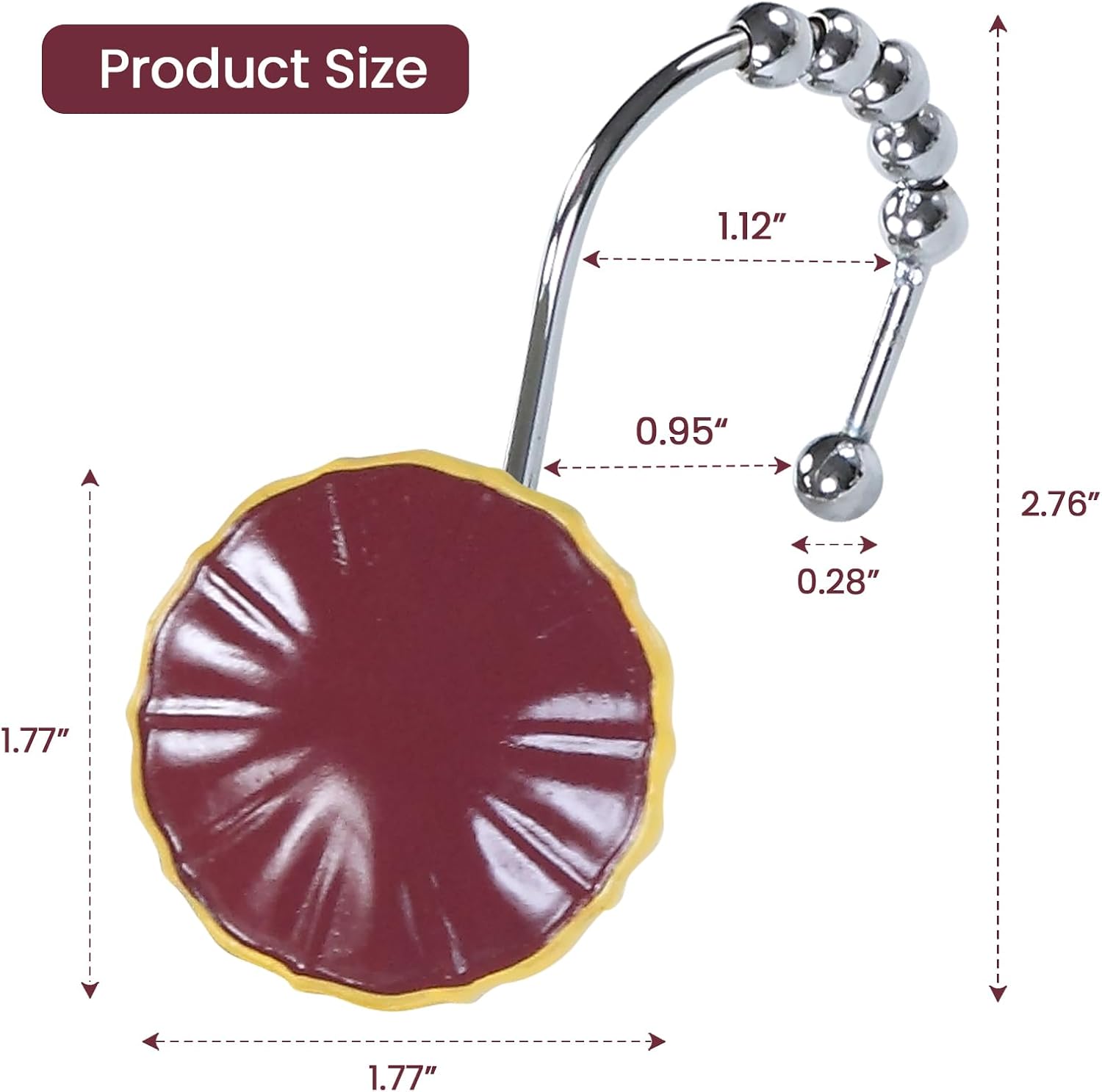 Burgundy Gold Fabric Shower Curtain & Decorative Shower Curtain Hooks Bundle
