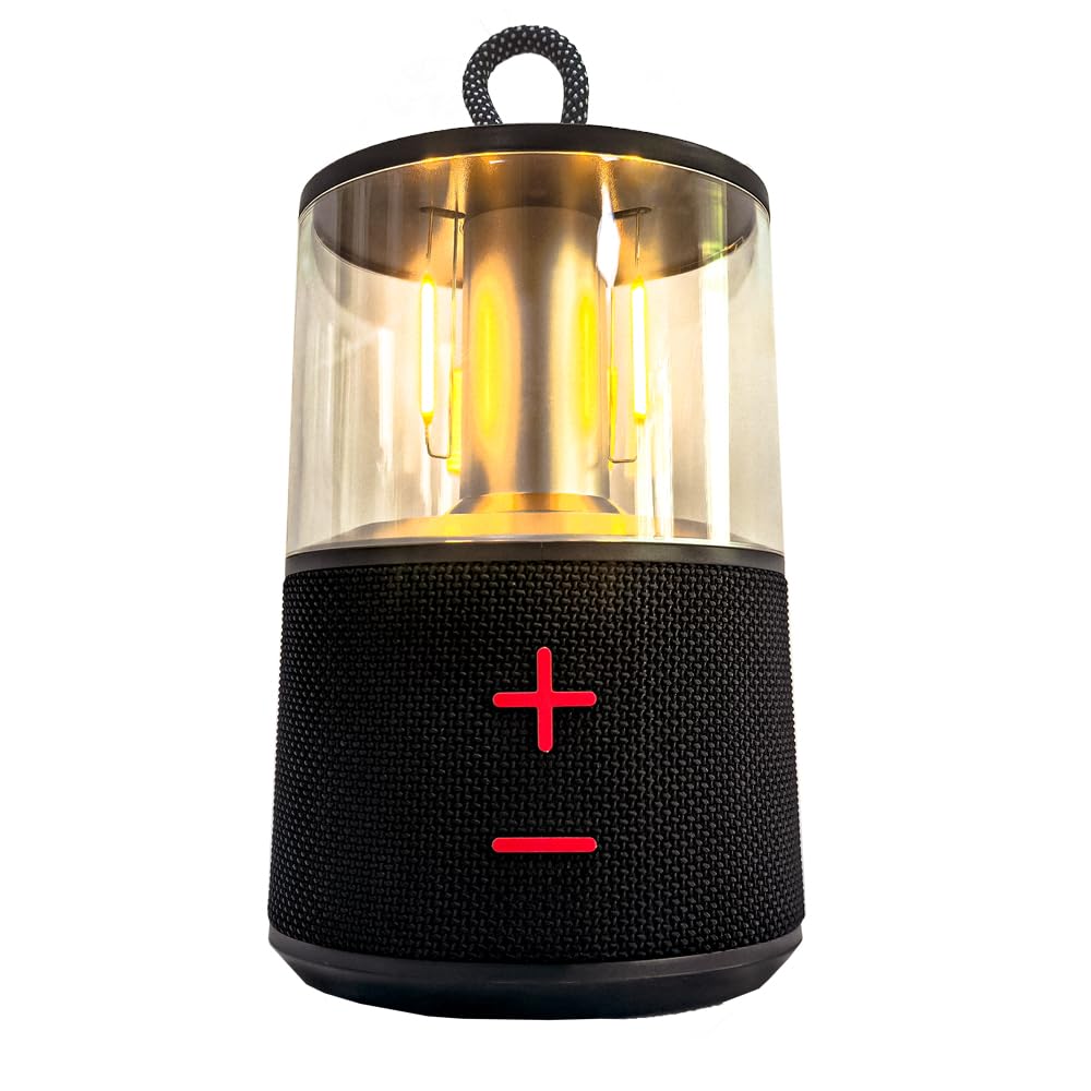 Lampe de Camping LED Rechargeable Portable avec Haut-parleur Bluetooth, Ampoule LED Vintage pour Tente, Lampe Vintage pour Table de Pub en Plein Air (Noir)