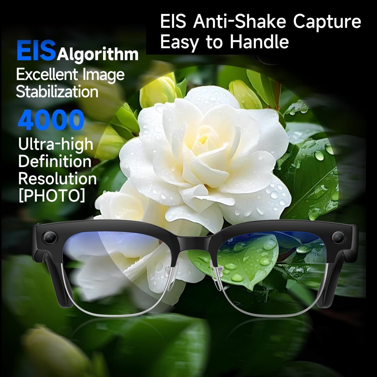 AI Smart Glasses with 8MP Camera, 1080P Anti-Shake Video, ChatGPT AI Assistant, Real-Time Translation, Open-Ear Audio, IP67 Waterproof, Photochromic & Anti-Blue Light Lenses for Men & Women