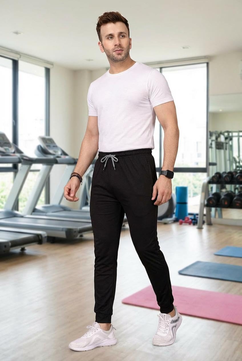 Rangriti Anand Men's Athletic Pants Running Workout Joggers Lightweight Gym Jogging Track Casual Trackpants with Pockets -AI_IST_TP219_L Black in black