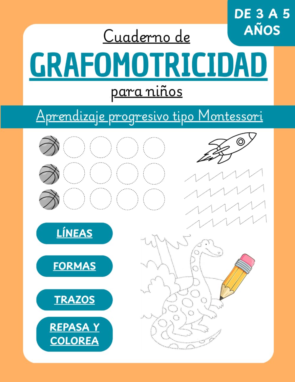 Cuaderno de grafomotricidad para niños: Ejercicios de trazos, líneas y formas para niños de 3 a 5 años por niveles – Aprendizaje progresivo inspirado en Montessori