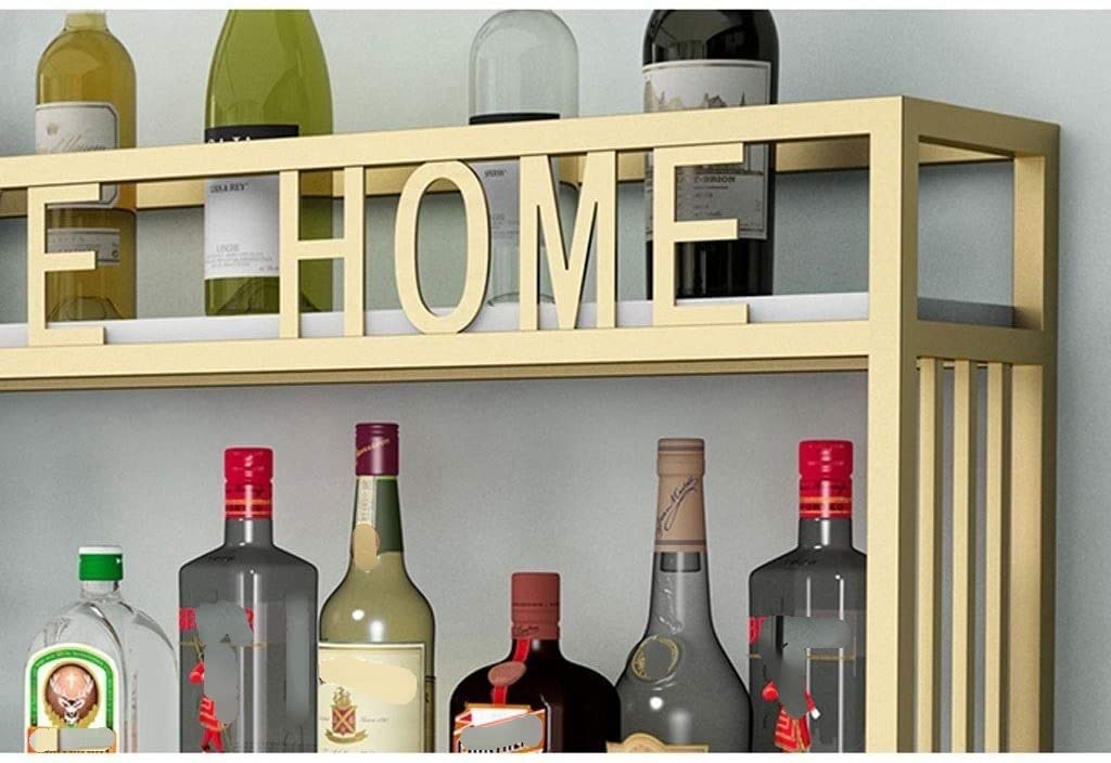 Porta Bottiglie Di Vino Portabottiglie A 2 Livelli Con Supporto In Vetro Per Calici, Portabottiglie Da Appendere In Metallo Industriale A Parete Per La Casa Portabottiglie Porta Vino(A-Gold)
