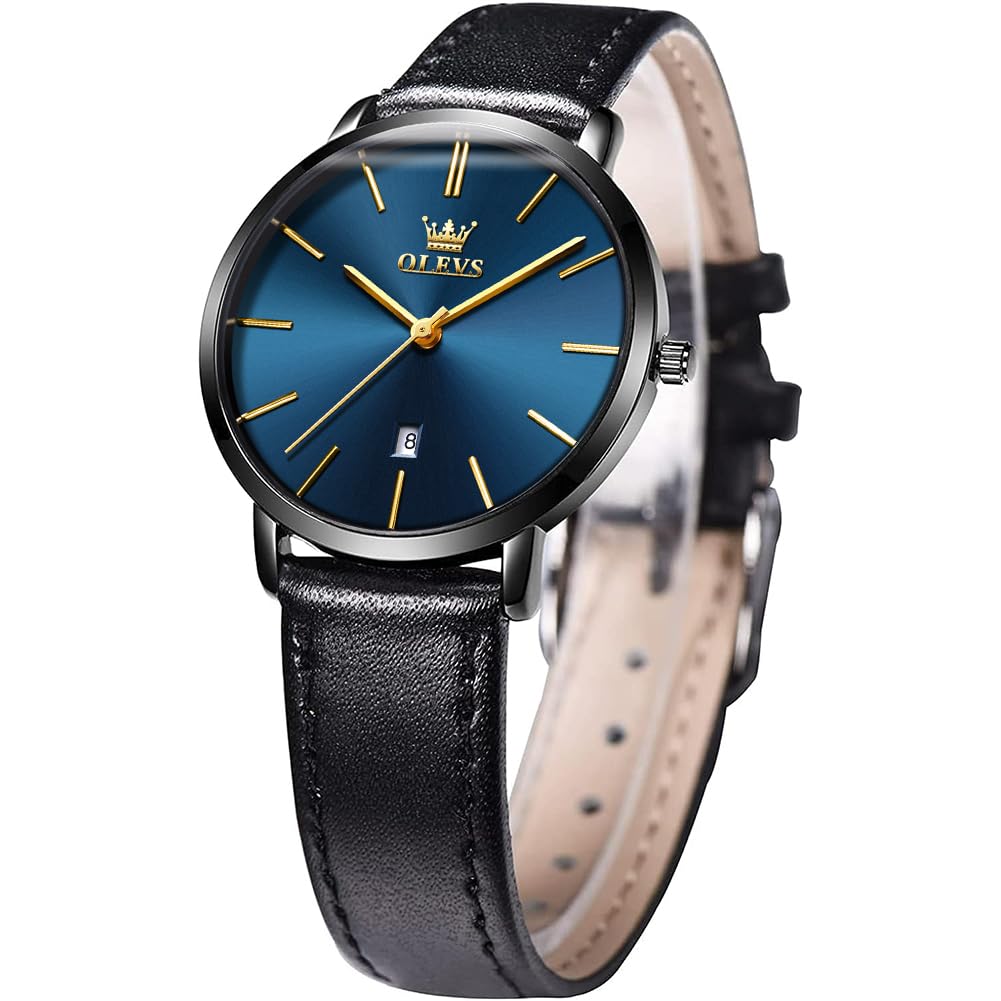 OLEVS Women's Watches for Ladies Female Wrist Watch Leather Band Waterproof Thin Minimalist Casual Simple Dress Quartz Analog with Date Calendar
