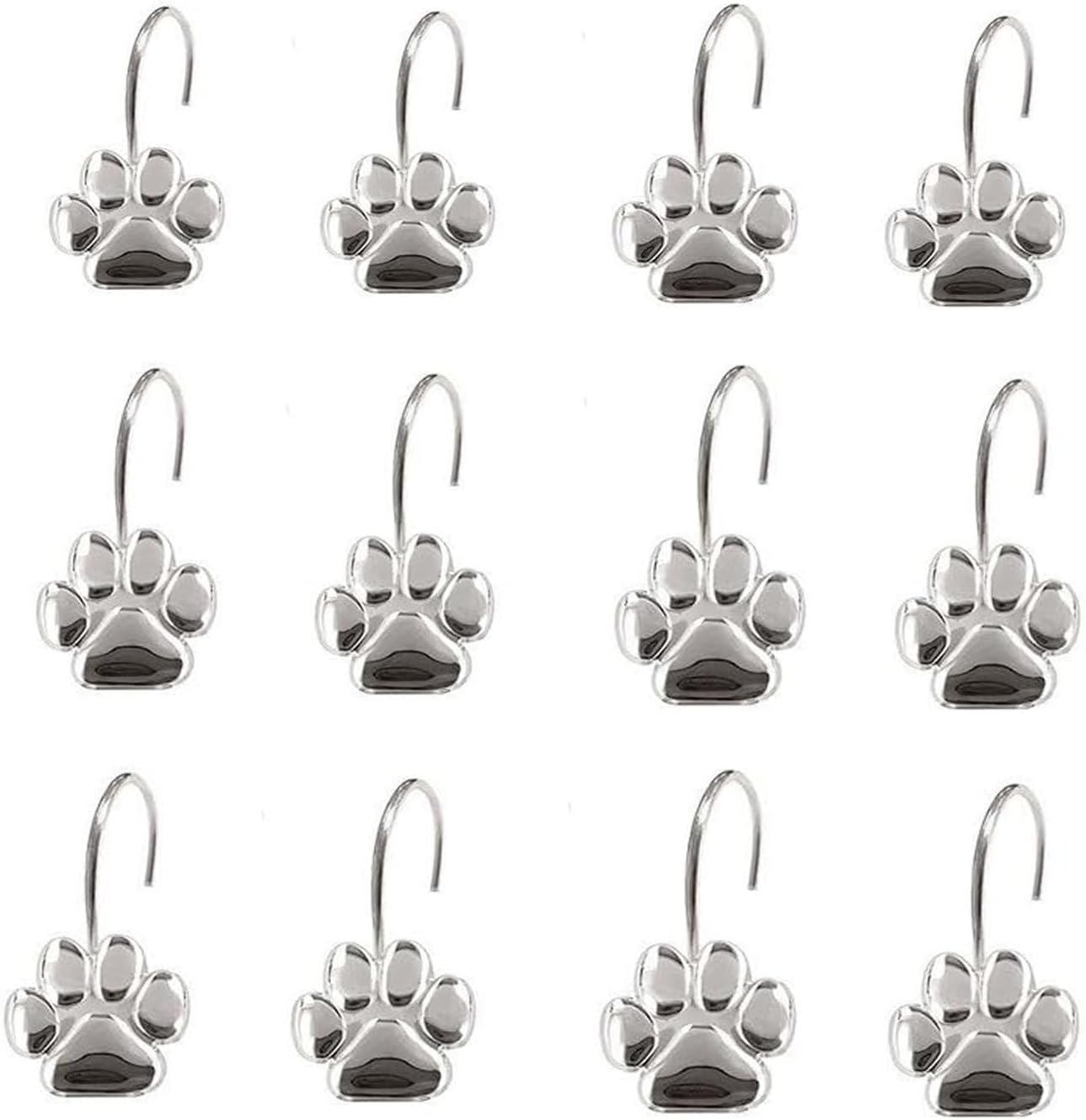 AsgenoX 12PCS Durable Paw Print Shower Curtain Hooks for