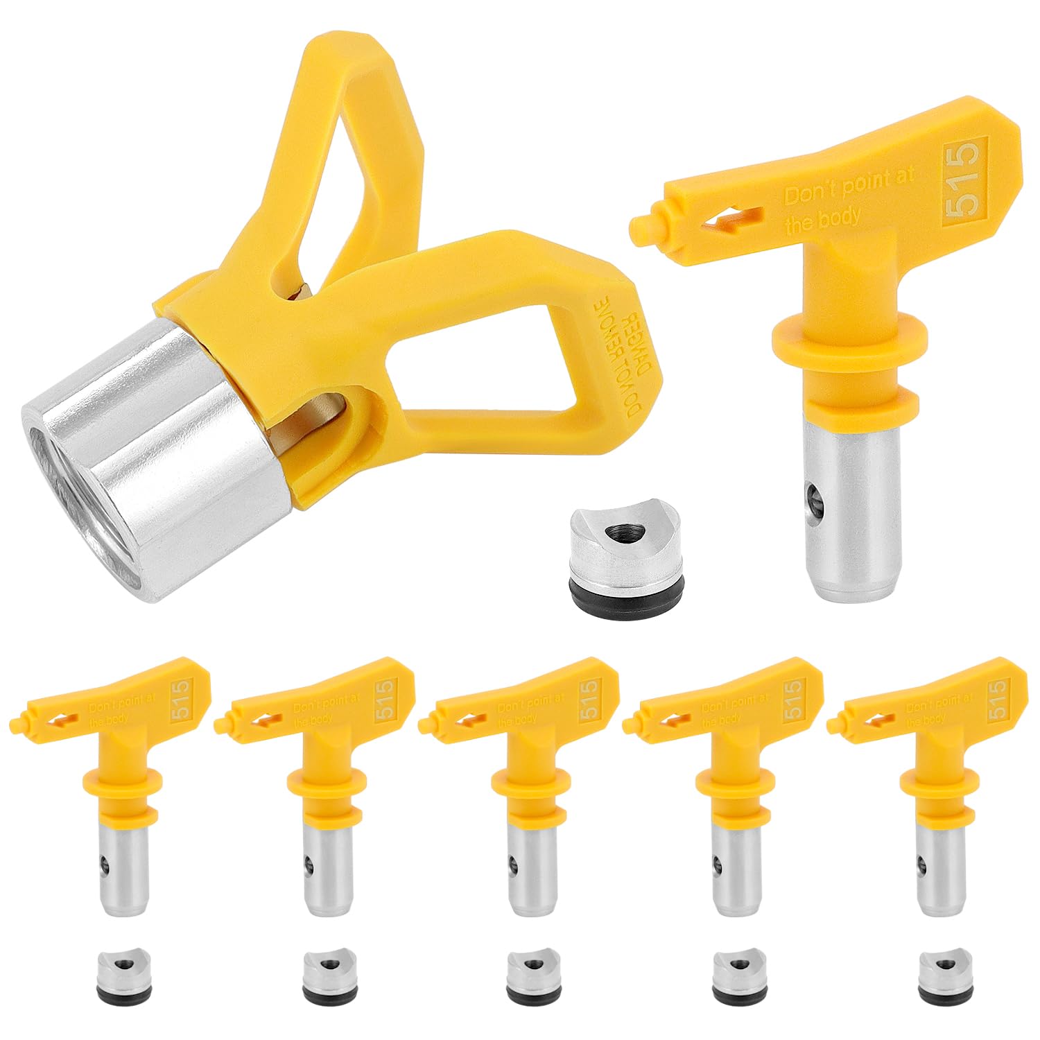 QWORK® Kit ugelli airless per pistola a spruzzo per pistola verniciare ad alta pressione - Modelli 515/517/519/521/523/525-6 Ugelli airless con guarnizione terminale e sede ugello