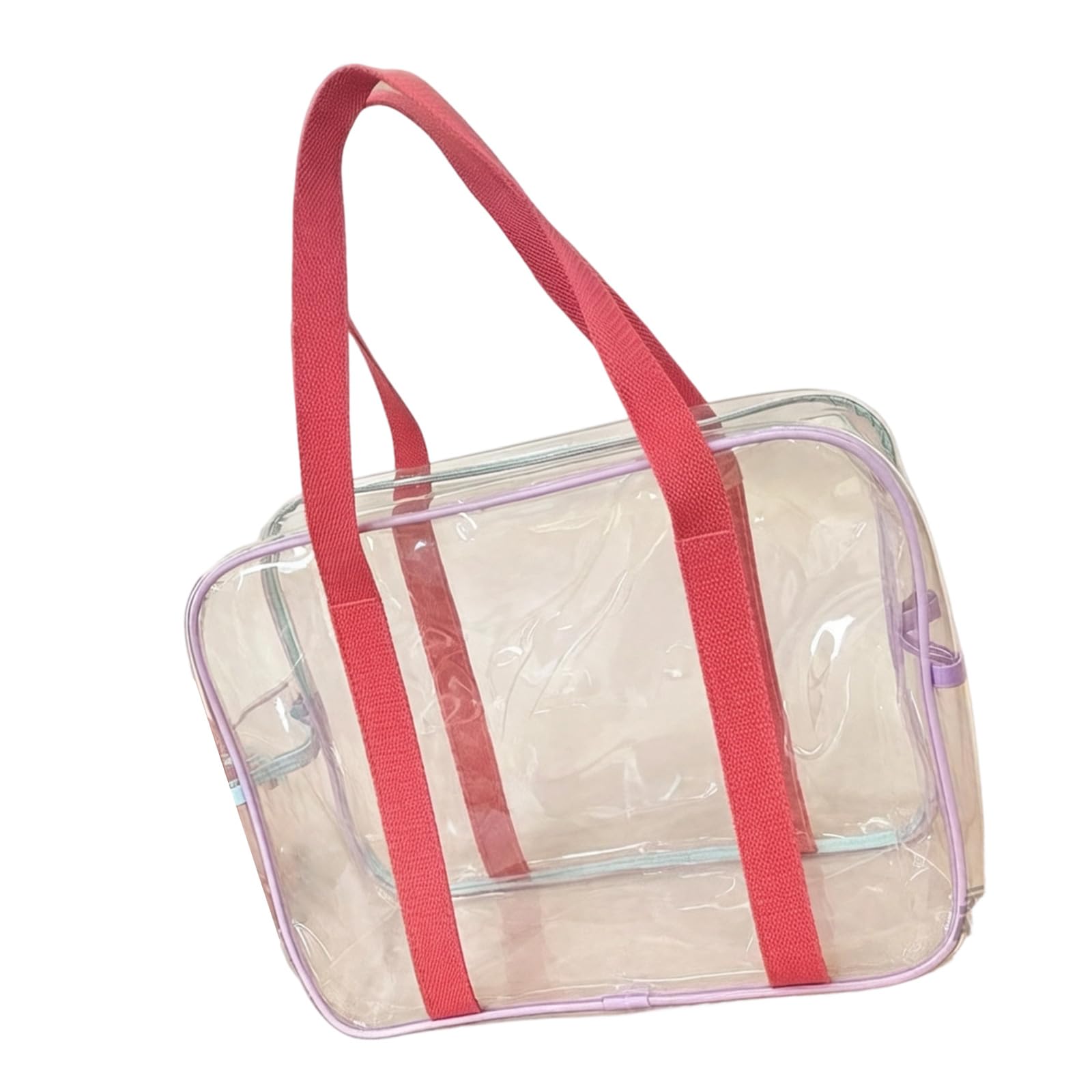 Elnwnnkc Transparent PVC Tote Bag with Webbing Handles, Clear Shoulder Carry Bag for Beach Towels, Poolside Items, and Vacation Travel Needs Clear Jelly Tote See Through Beach Transparent Shoulder