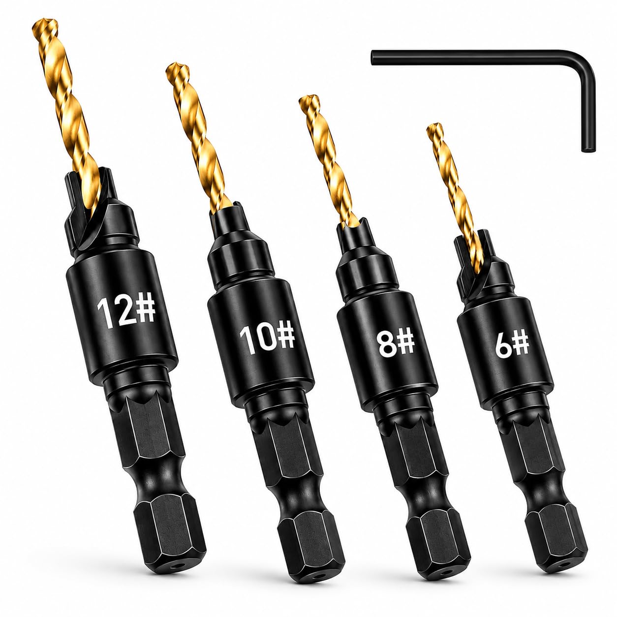 Lumberjack Quick Change 1/4" Hex Shank Adjustable Countersink Drill Bit Set 5060429095563