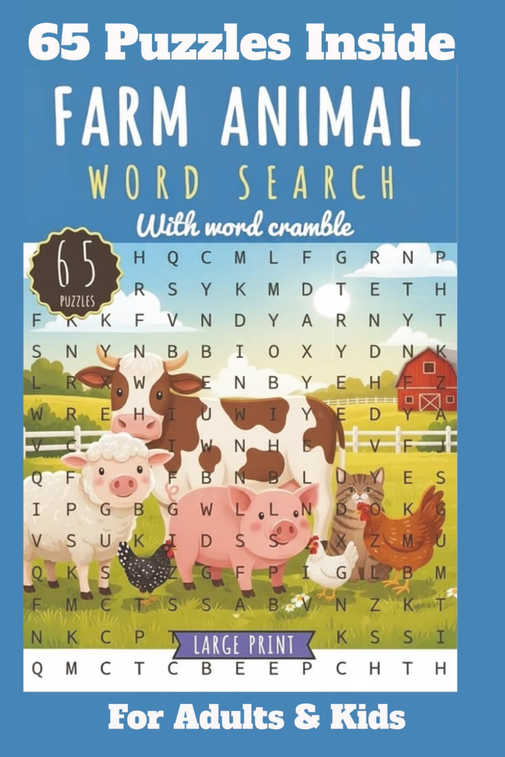 Farm Animal Word Search for Adults: 65+ Large Print Puzzles | Cow, Pig, Sheep, Chicken, Goat & More | Relaxing Activity Book for Farmers & Animal Lovers