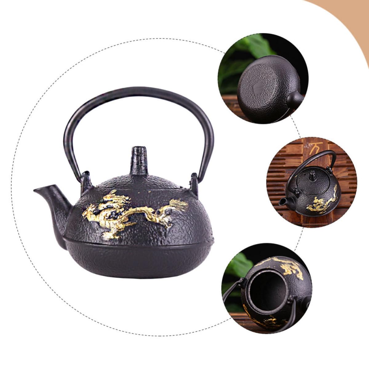 Tetera de Hierro Fundido Tetsubin Negra 0, 3 L Estilo Retro | Infusor Incluido, Uso Doméstico, Aislamiento Térmico y Limpieza Sencilla