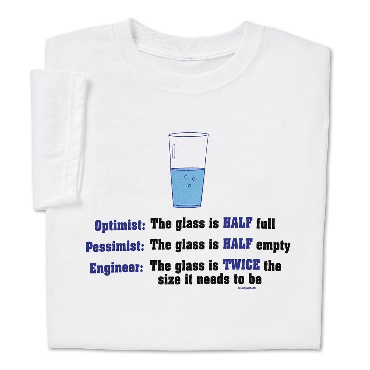 ComputerGear Funny Engineer T Shirt Geek Nerd Engineering Optimist Pessimist Tee