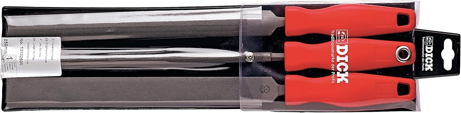 F. DICK Feilen-Satz, 3-teilig (Hieb: 1; Länge: 250 mm; Holz, Stahl, Eisen, NE-Metall, Kunststoff; in Plastiktasche) 1310 2500 "