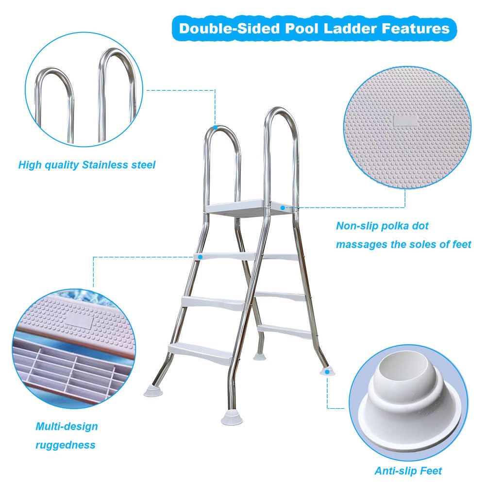 BOTOWI Escalera de Piscina sobre el Suelo de Alta Resistencia, Escalera de natación con Marco de Acero Inoxidable de 3 escalones para Piscinas DE 43 Pulgadas,110cm