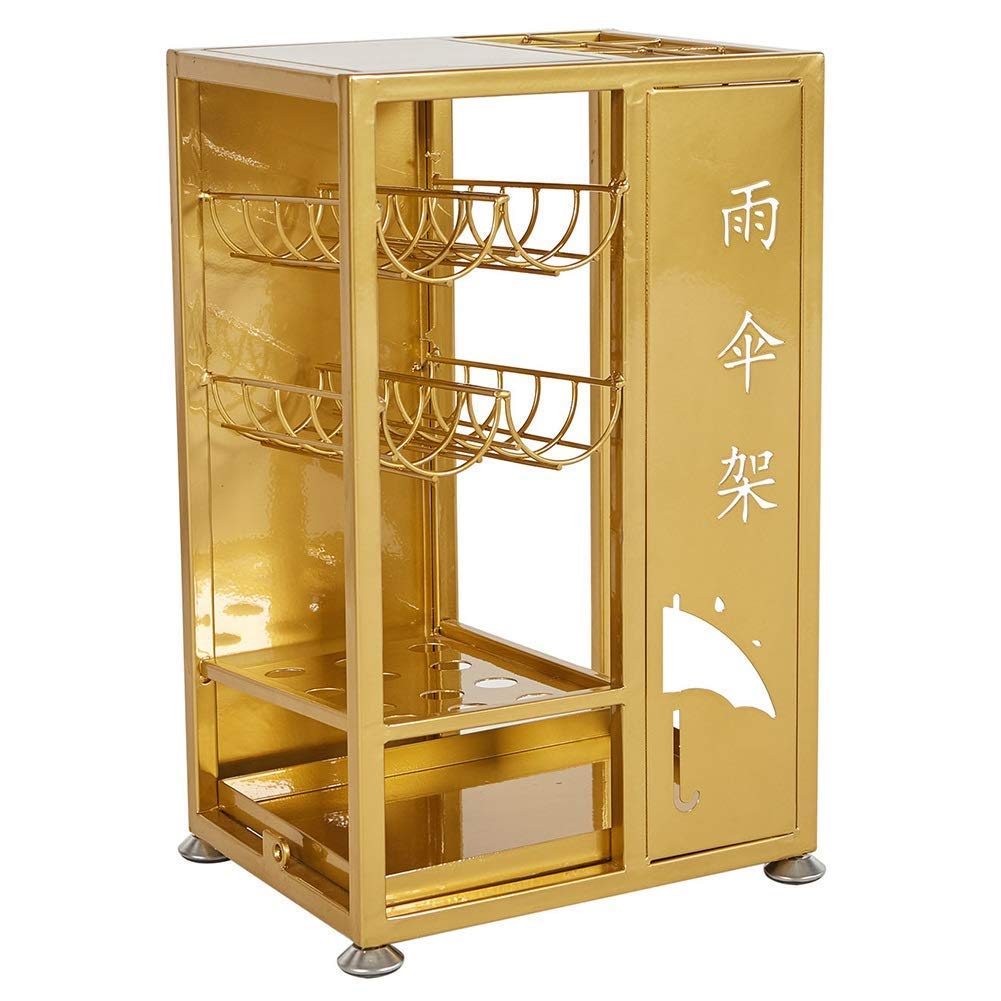 Porte-parapluies de bureau commercial en métal doré avec égouttoir