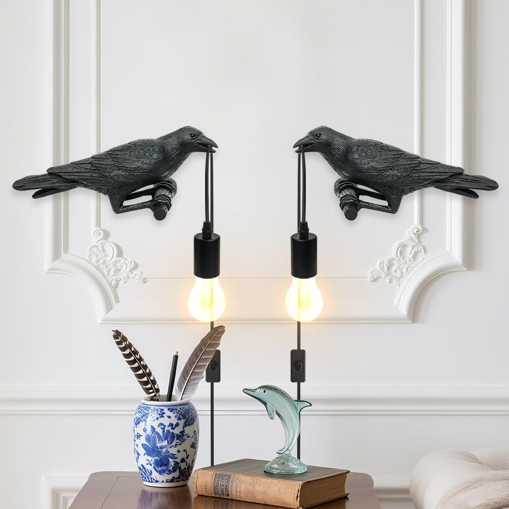 Wrony lampa ścienna do wnętrz, zestaw 2 sztuk, urocza lampa ścienna z przełącznikiem