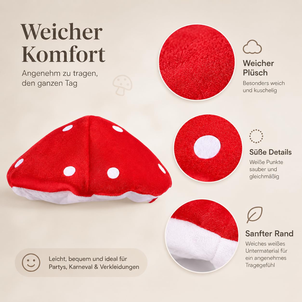 TOYANDONA Sombrero de seta cosplay niños sombrero de seta rojo y blanco manchado de felpa novedad accesorio para el disfraz para niños o adultos