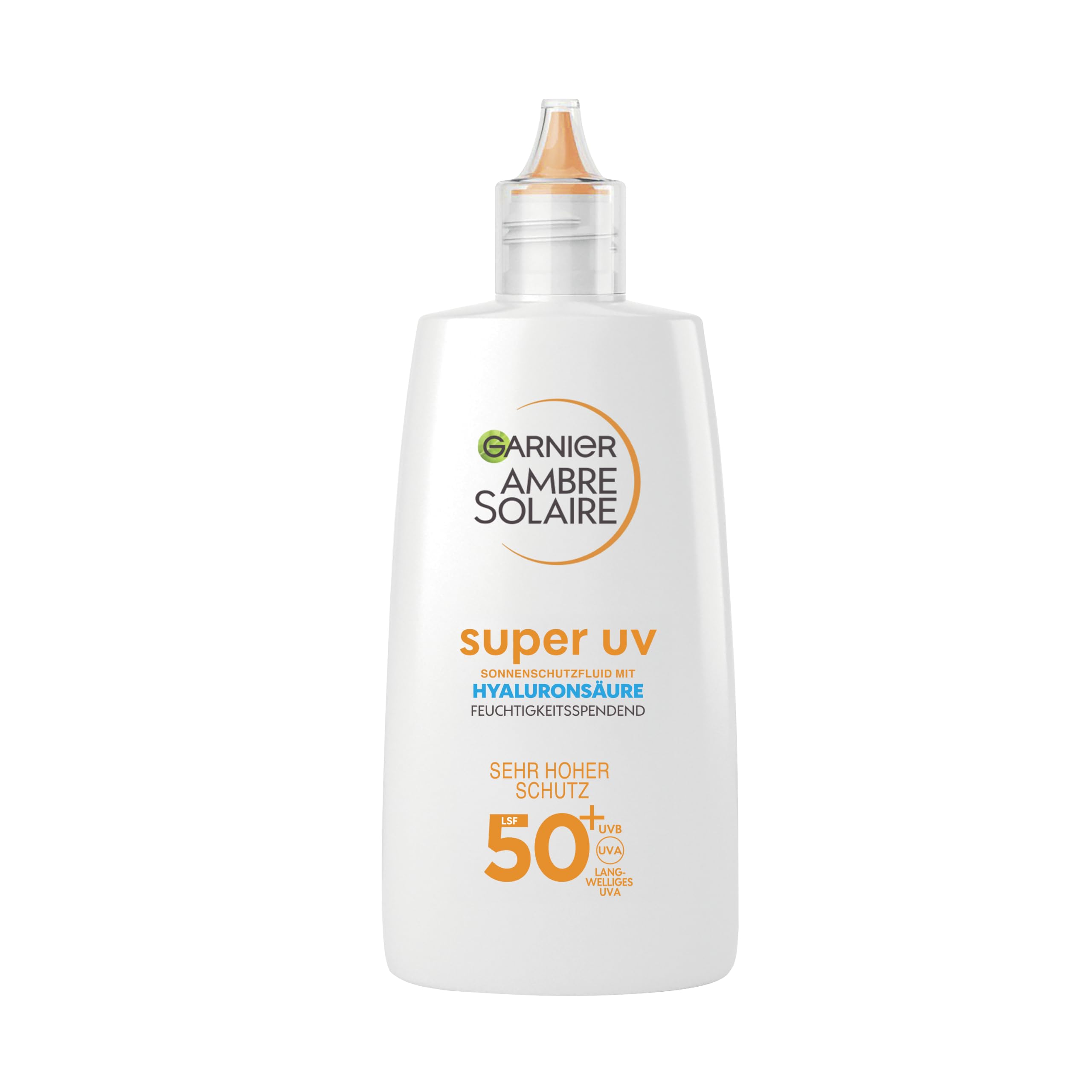 Garnier Ambre Solaire LSF 50+ Super UV Fluid Sonnenschutz, Sonnencreme mit Hyaluronsäure, ultraleichte & mattierende Formel für das Gesicht, unsichtbar, Schutz vor Sonnenbrand & Pigmentflecken, 40ml