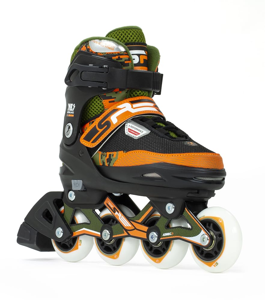 SFRPixel Inline Skates with 4-Size Adjustable Sizing, Buckle and Hook and Loop Closure, Comfortable Soft Liner and High Cuff for Stability, for Children and Adults of All Abilities, Unisex