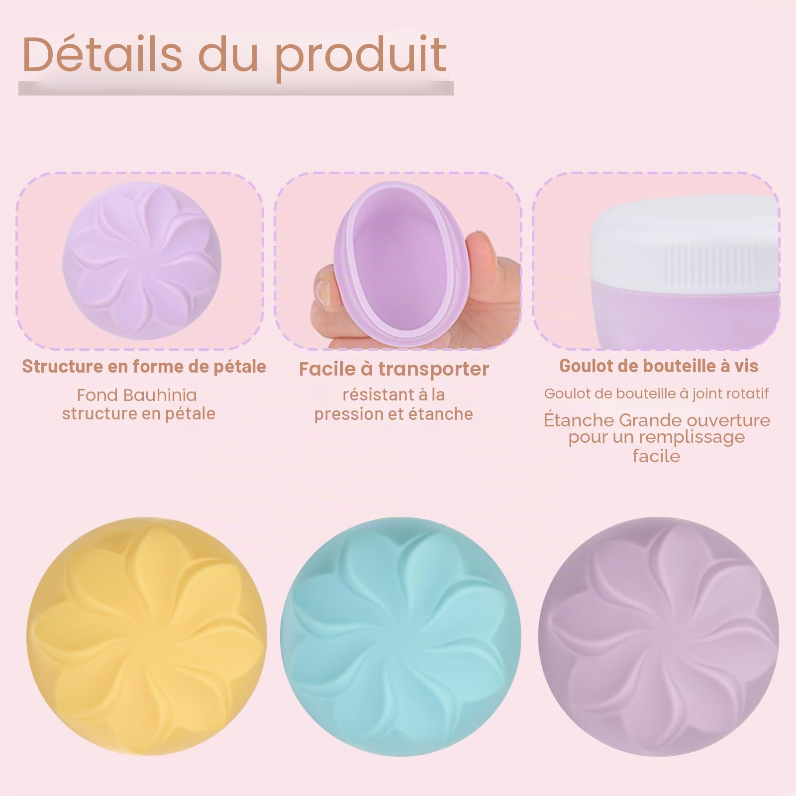 Pavlleen 4 Pièce Silicone Travel Toiletry Containers, 30 ml Silicone Cream Jars, essentiels de voyage/accessoires de voyage, pour cosmétiques, crèmes, lotions