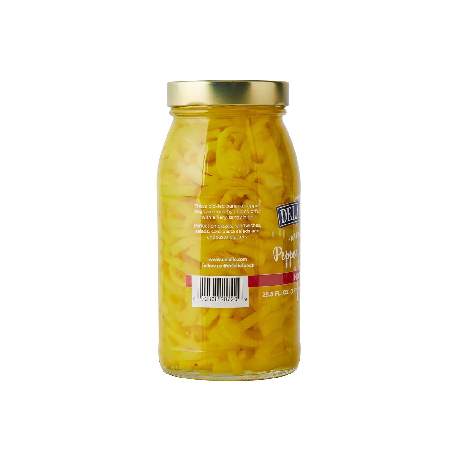 DeLallo Hot Banana Pepper Rings, 25.5 Ounce Jar, 6 Pack, Spicy Yellow Pickled Pepper Rings for Salads & Sandwiches, 100% Cured, Non-GMO, Vegan, Grown in USA