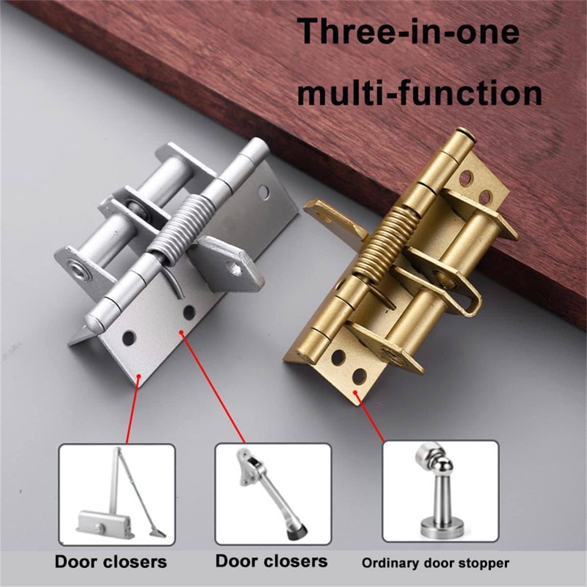 MVM Enterprise 3 in 1 Automatically Door Hinge Lock, 90° Automatic Self-Closing Door Multi-Function Hinges with Screws for Gate Kitchen Cabinets Closet Wooden Fences Stainless Steel 2
